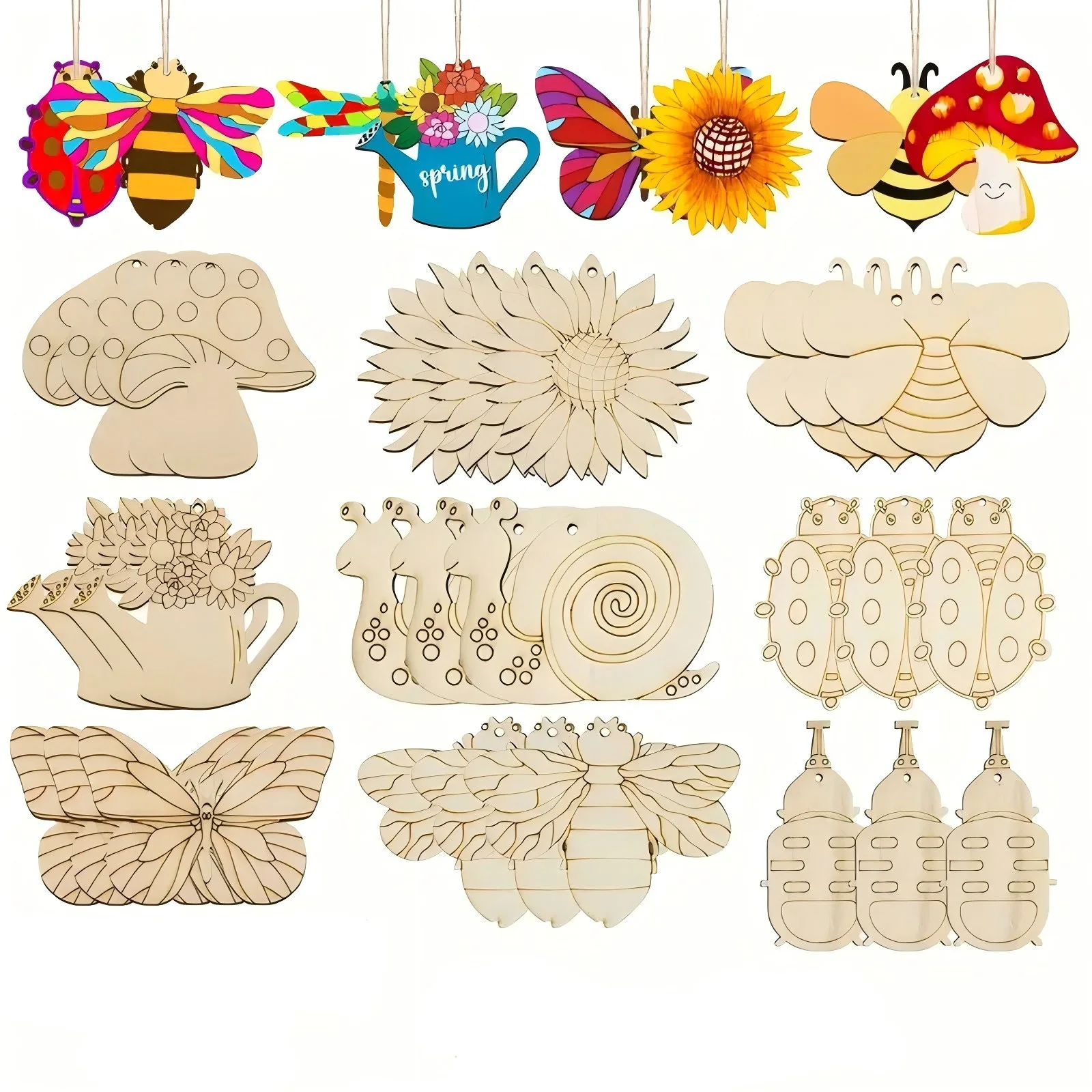 16PCS Spring Flower Wooden Hanging Ornament Craft Set 4