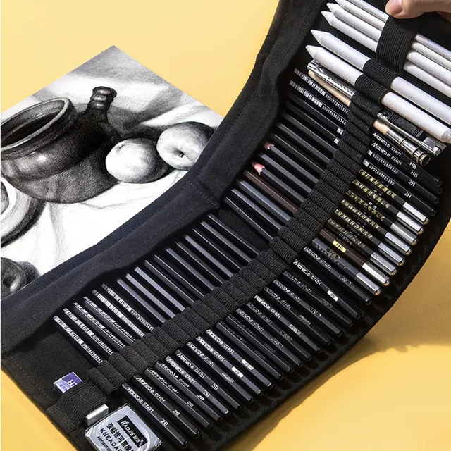 28/38/44Pcs/Set Sketch Pencils with Canvas Roll Up Pencil Bag Art Drawing Graphite Charcoals Eraser Sketching Painting Supplies 1