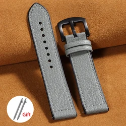 Premium Leather Silicone Hybrid Watch Band - Soft, Waterproof, Quick Release Strap - 22mm (Grey - Black)