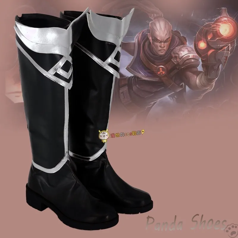 

LOL Lucian Cosplay Shoes Comic Anime Game League of Legends Cos Long Black Boots Cosplay Costume Prop Shoes for Halloween Party