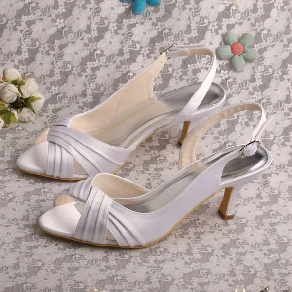 Venus Lure Bridal Made Shoes Off White Satin Mid Heel Ladies