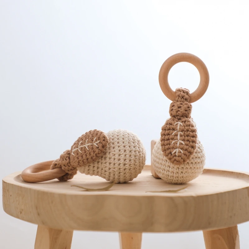 Baby Play Gym Toys Baby Crochet Rattle Wooden Ring Fruit Pendants Teether Toys Infant Play Gym Toys Fitness Rack Accessories Baby Montessori