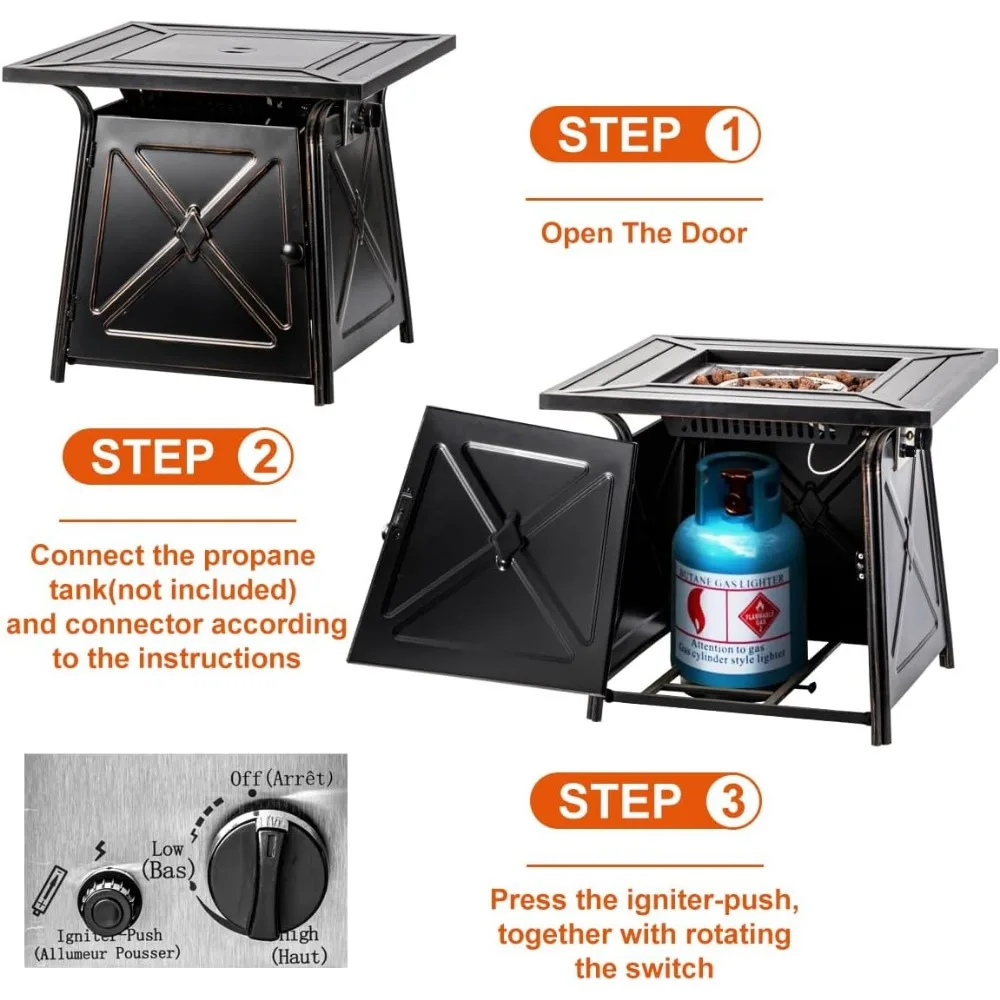28" Propane Fire Pit Table,Gas Fire Pits Table for Outside,50000 BTU Propane Pit with Lid &Lava Rocks,Gas Firepit for Garde