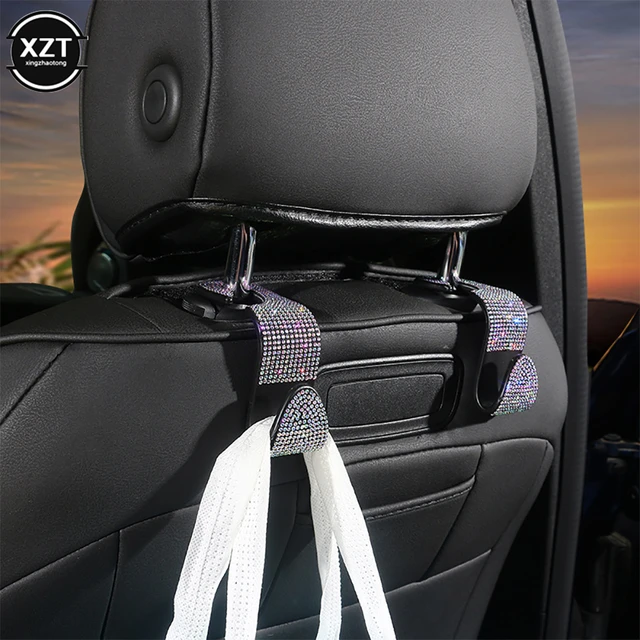 4PCS Bling Car Seat Back Headrest Hooks Hanger Holder Hook for Bag  Purse-Black