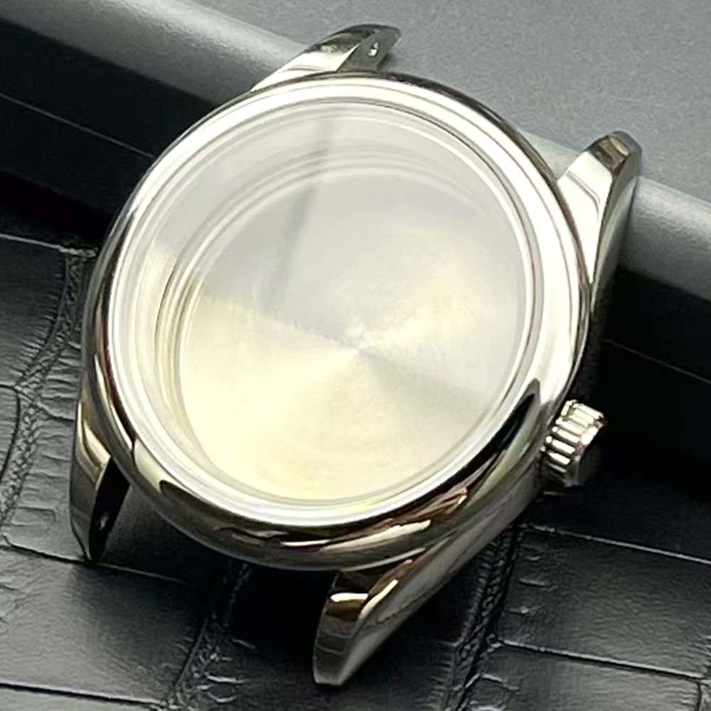 Silver Round Smooth-Polished 316L Stainless Steel Sapphire Glass Watch Case