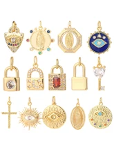  Coin Charms for Earrings Necklace Making Supplies Metal Gold Color Lock Accessories Diy Jewelry Charm Charms Copper CZ Zircon 