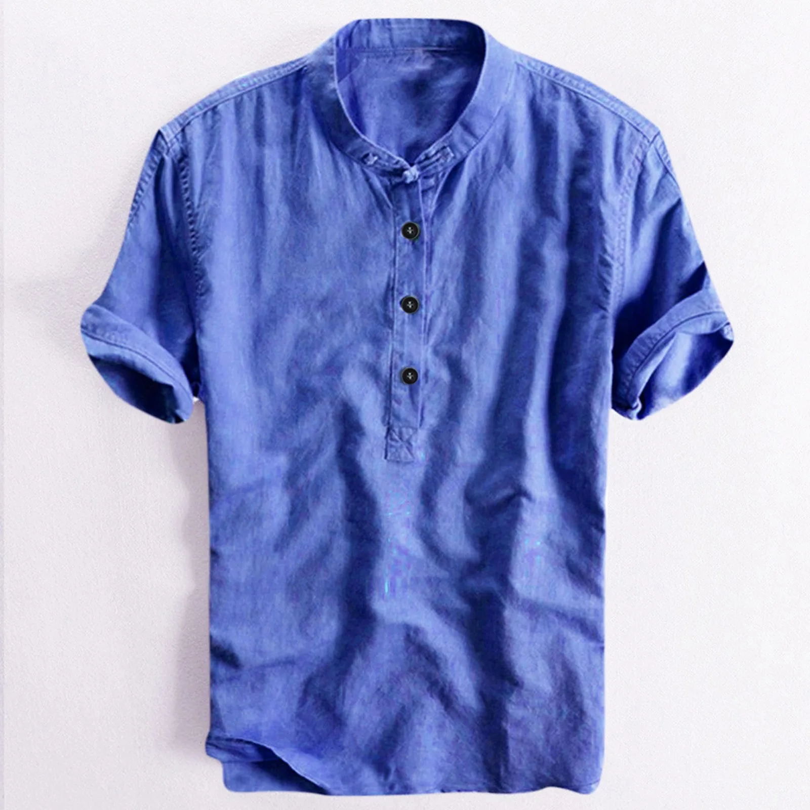 Men's Summer Shirts Plus Size Short Sleeve Lapel Breathable Cotton Linen Tees Top Solid Color Retro Beach Baisc Male Clothing 4