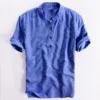 Men's Summer Shirts Plus Size Short Sleeve Lapel Breathable Cotton Linen Tees Top Solid Color Retro Beach Baisc Male Clothing 4