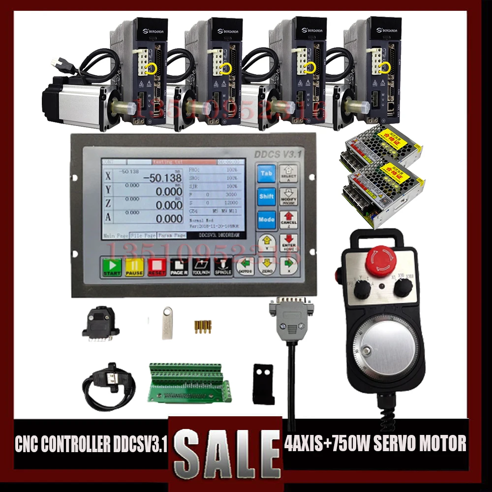 

Cnc 4axis Combination Kit Ddcsv3.1 Offline Cnc Controller 4 Sets Of 750w Ac Servo One Set Of Z Axis With Brake +mpg And 75w24v
