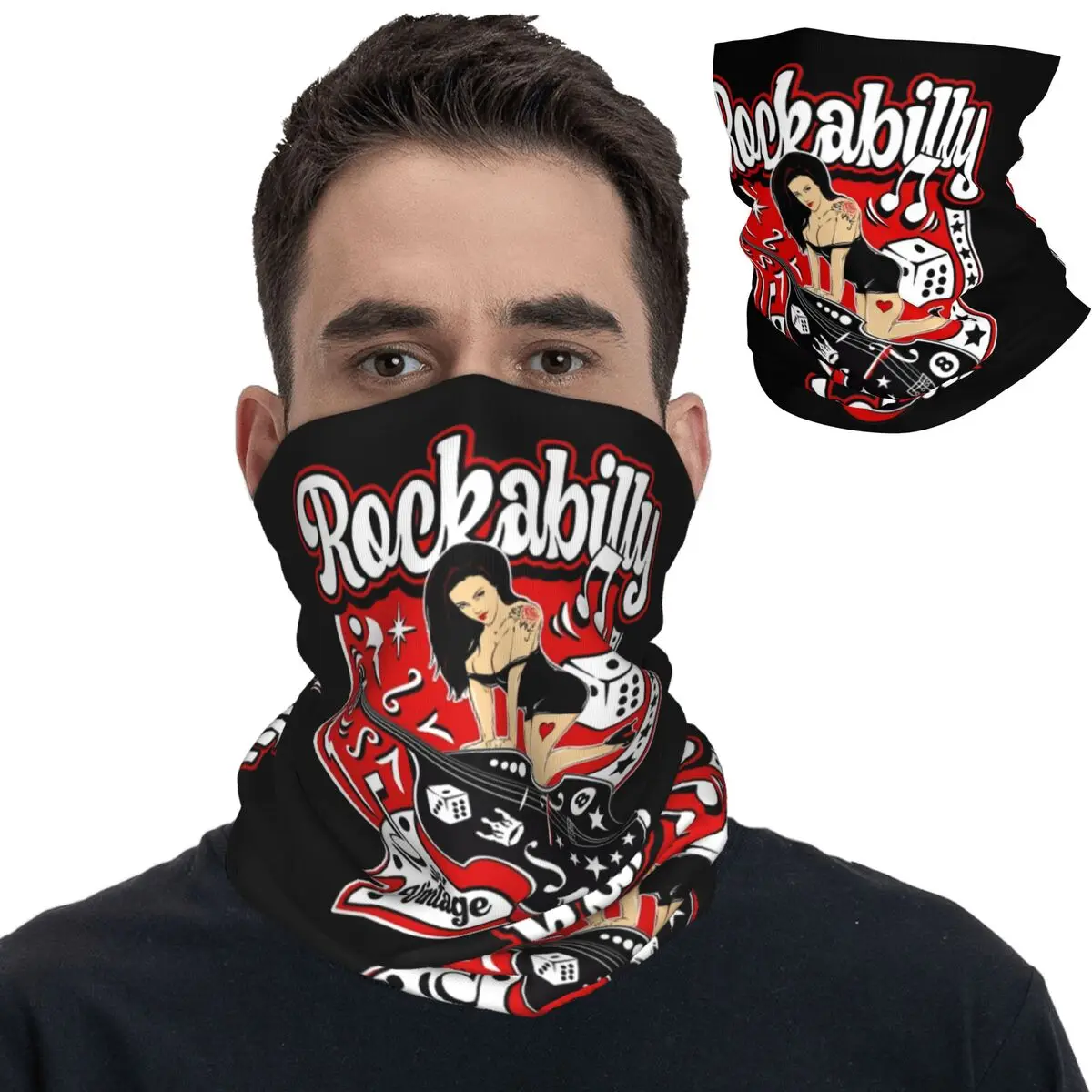 

Rockabilly Pin Up Hop Rocker Bandana Neck Cover Rock and Roll Music Mask Scarf Warm Headband Cycling Men Women Adult Breathable