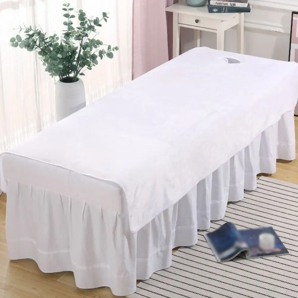 Comfortable SPA Bedspread with Face Hole Solid Color Massage Bed Sheets Soft Thickened Beauty Massage Table Cover