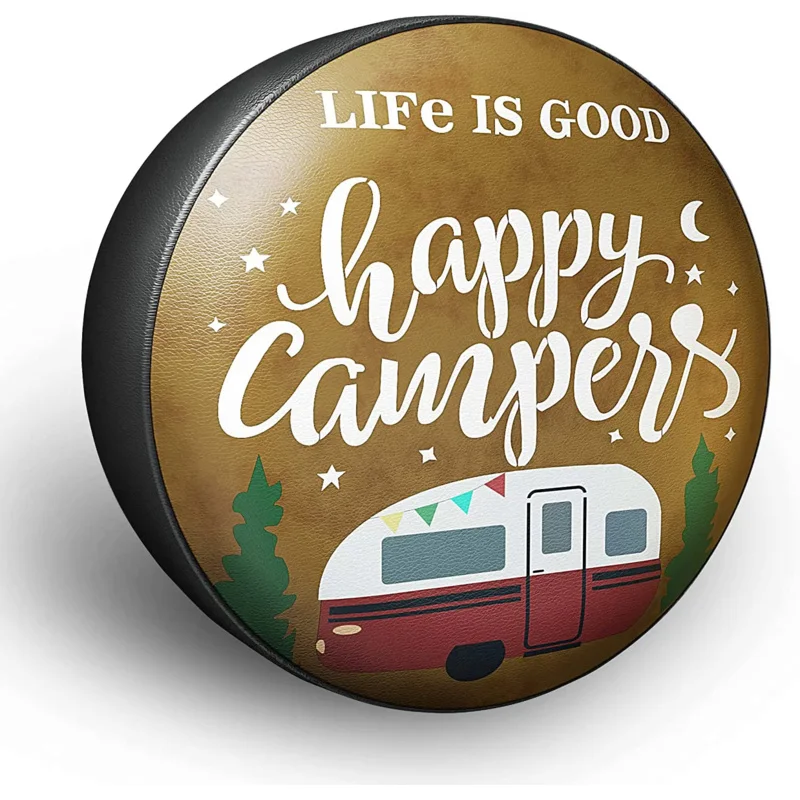 

Spare Tire Cover Life is Good Happy Camper Camping PVC Leather Waterproof Universal Wheel Tire Covers for Jeep Trailer RV SUV Tr