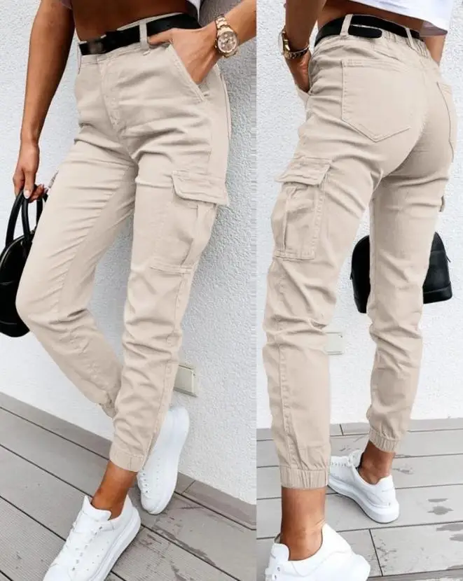 Women's Summer Pants Are Fashionable Simple Casual with A High Waisted Solid Color Pocket Design High Waisted Shoulder Straps