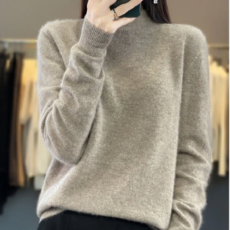 100% Merino Wool Sweater Women O-neck Cashmere Knitwear Female Pullover Autumn Winter Casual Tops Solid Color Soft  Clothing