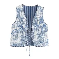 Quilted Lace Up Print Woman Vest Vintage 2024 Autumn Winter Fashion Female ladies retro national style Tops girls Outwear - Image 4