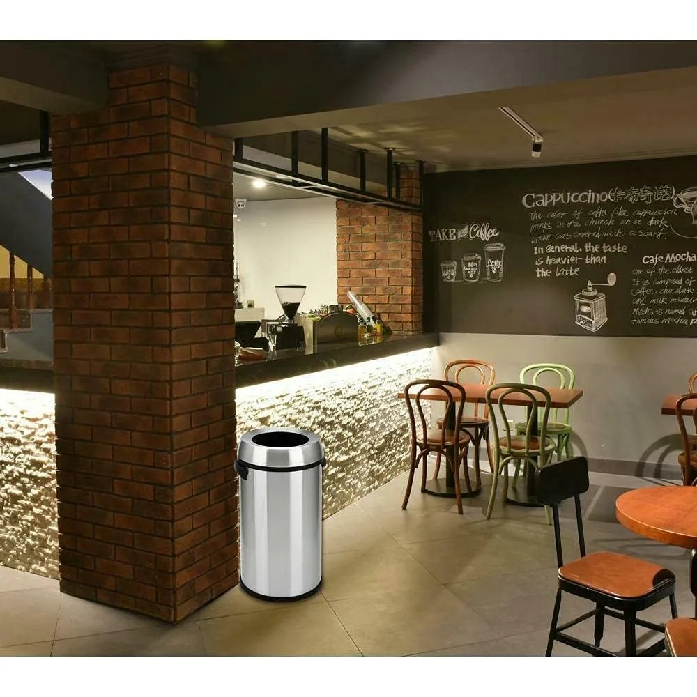 65 Liter Open Top Trash Can, Commercial Grade, Stainless Steel