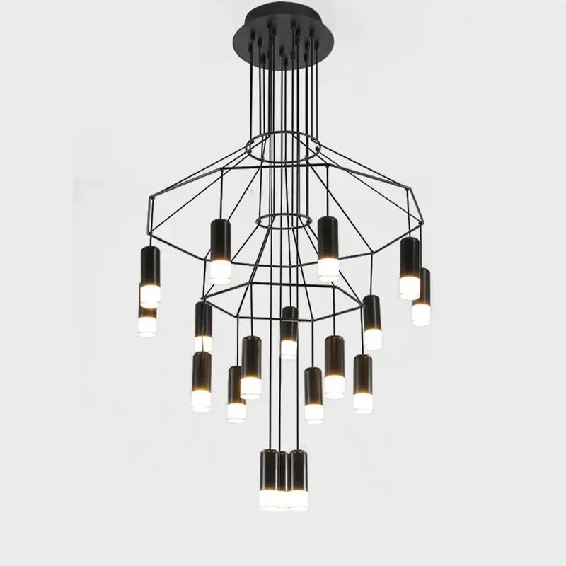 

Modern Salon Chandelier Kitchen Living Dining Room Lobby Hall Stair Wireflow Hanging Lamp Loft Nordic Deco Pendant Light Lustre