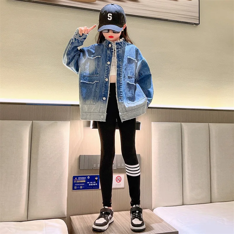 

Girls' denim jacket autumn children's clothing 2023 new children's westernized jacket big girl denim color matching top