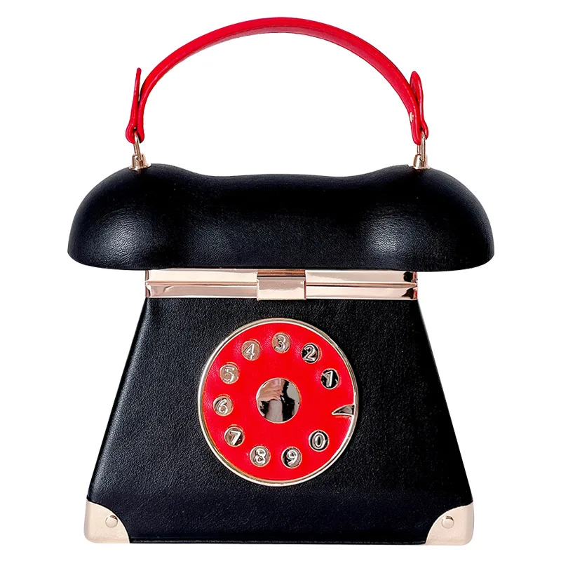 New Trendy Telephone Shaped Handbags Synthetic Leather Crossbody Bags For Women Stylish Designer Cute Top Handle Shoulder Purse