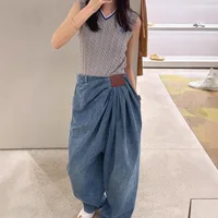 Plus Size American Wide Leg Denim Jeans Women Fashionable Drapey Floor-Length Pants Spring Summer New Design Loose Fit Trousers - Image 4