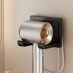 Aluminum Wall-Mounted Self-Adhesive Hair Dryer Holder - No-Drill Bathroom Storage Organizer (Black)