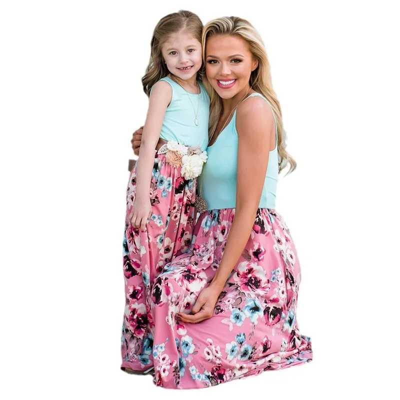 Clothing Europe United States parent-child color matching dress flower print short-sleeved skirt