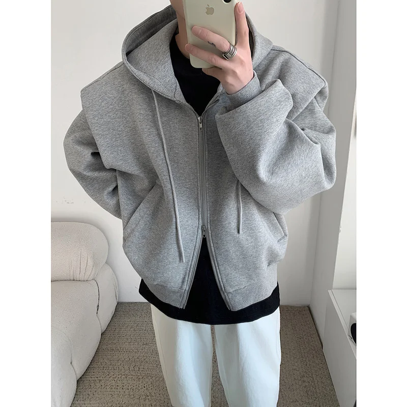 Black Gray Shoulder Pad Hoodies Men Fashion Casual Cardigan Sweatshirt Mens  Streetwear Korean Loose Zipper Hooded Hoodie Men - AliExpress