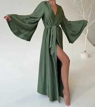Alternative view of "Alessia" Flared-Sleeve Satin Robe