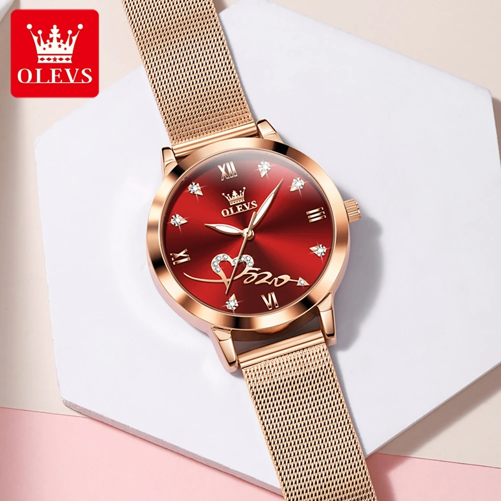 OLEVS 5530 Woman Watch Luxury Waterproof Quartz Ladies Dress Wristwatch Heart Shape Diamond Milanese Steel Strap Watch For Women