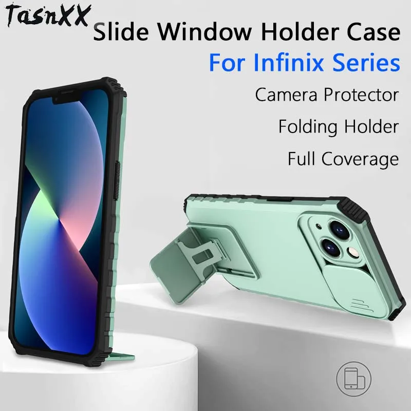 Per Infinix Hot 12 11 Play Note 11 10 Pro Slide Window Stand Case Heavy Duty Soft Tpu Back Camera Protector Holder Airbag Funda