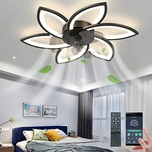 

Smart Ceiling Fan with Lights Remote APP Control, Modern Flush Mount Bladeless , 3 Color 6 Speeds Low Profile Fan for Bedroom Li