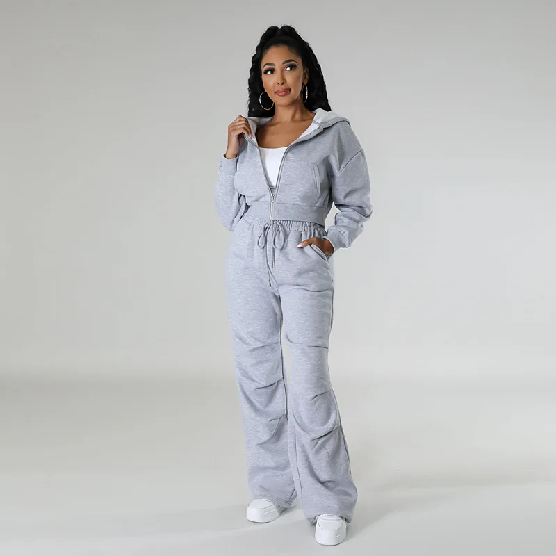 

Lounge Wear Sporty Tracksuit Women Casual Zipper Hoodie Jackets Crop Top + Drawstring Pants Slim Two Piece Set Streetwear Outfit