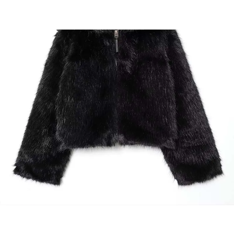 2025 Winter Faux Fur Jacket Fashion Long Sleeve Hooded Cropped Jackets For Women Fluffy Coat High Street Casual New Outerwear