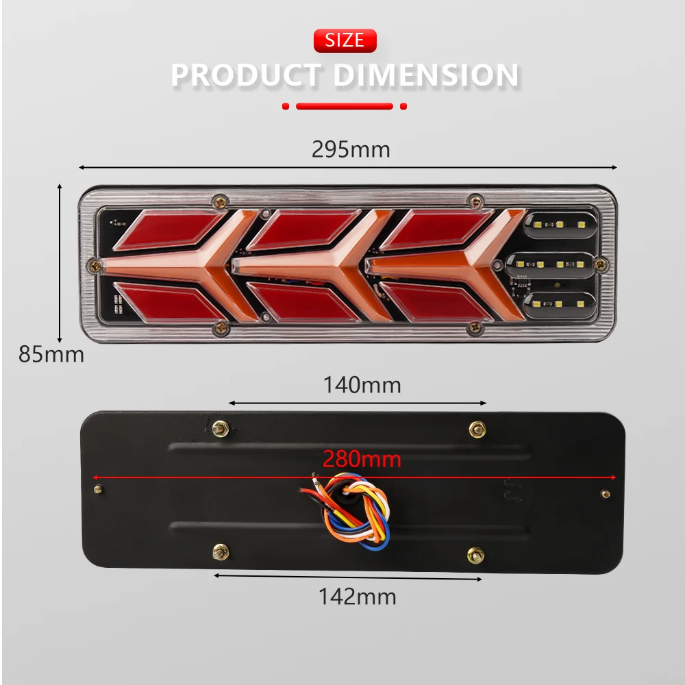 LED Truck Rear Tail Light 2x 30cm 12-24v