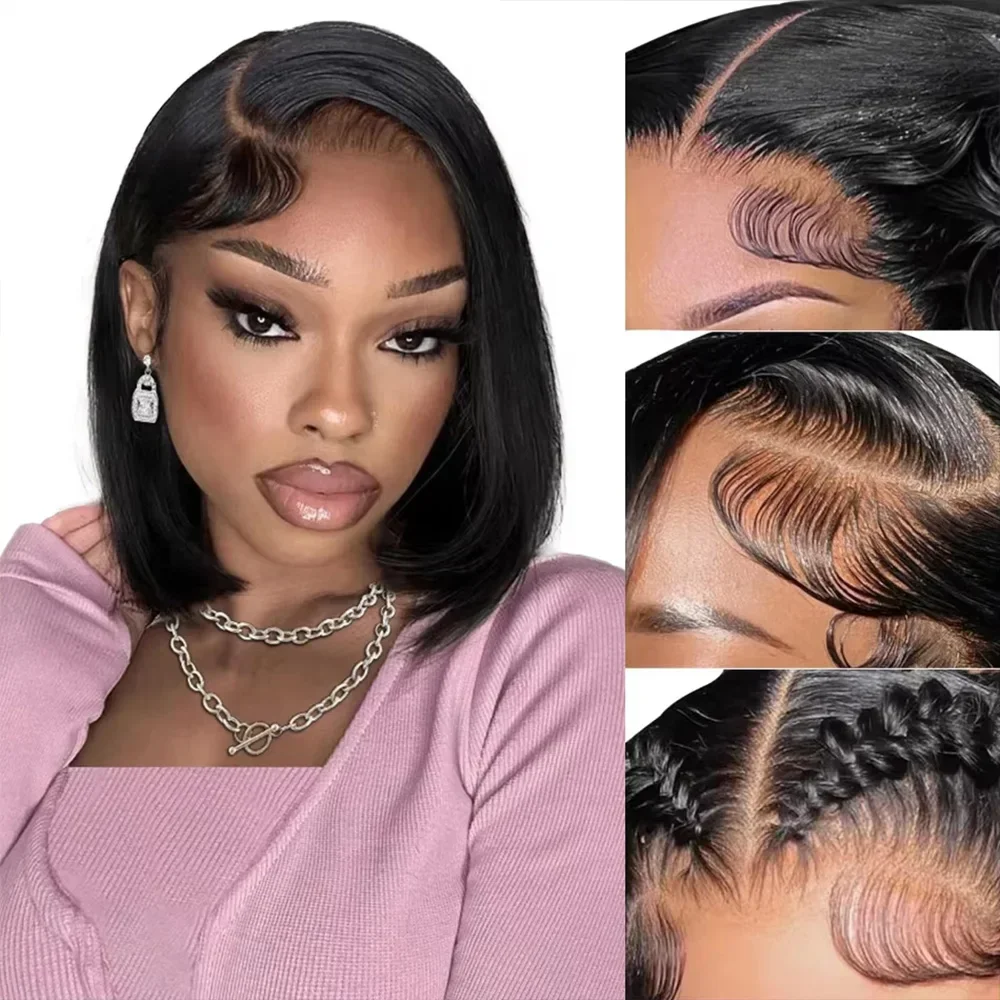 Parrucca Bob Corta Liscia 13x4 Lace Front Senza Colla da 8-14 Pollici 2026, Capelli Umani Brasiliani, Pronta da Indossare per Donne Nere - immagine 2