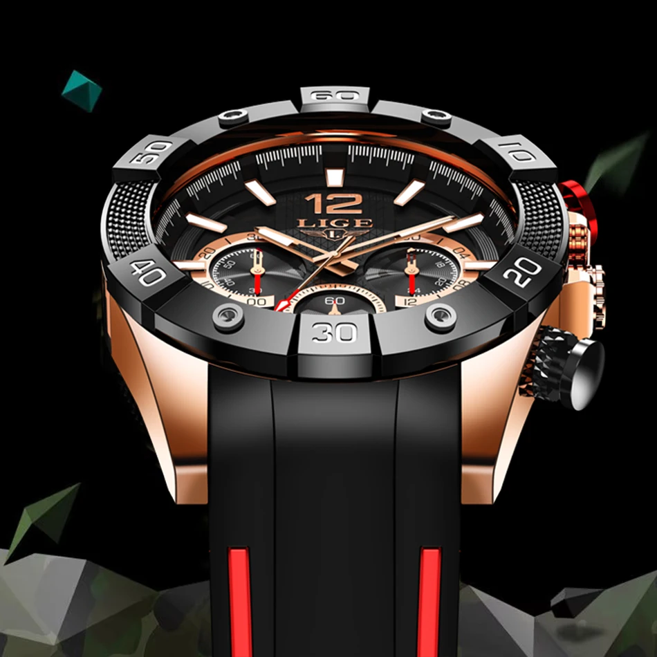 LIGE Mens Watches Top Brand Luxury Military Quartz Watch For Men Fashion Waterproof Sport Date Chronograph Relogio Masculino+BOX