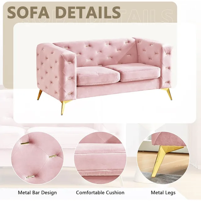 Velvet Chesterfield Loveseat with Metal Legs 3