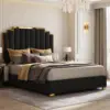 King Size Upholstered Bed, Velvet Beds Frame with 65.4” Tall Gold Trim Headboard, No Box Spring Needed, Bed Frame 3