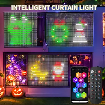RGB Smart Curtain Led String Light 400 Leds DIY Christmas Lights Pattern App Remote Controler WS2812B Display Garland Decoration 1