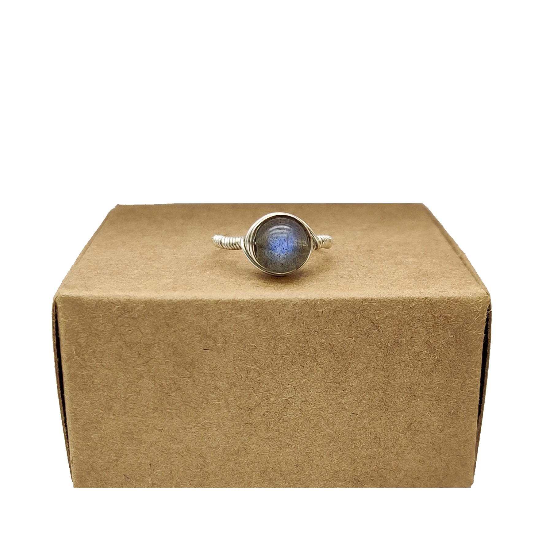 

Moonstone Hecatolite Natural Stone Birthstone Solitaire Sterling Silver Color Wire Wrapped Wedding Rings For Women Handmade