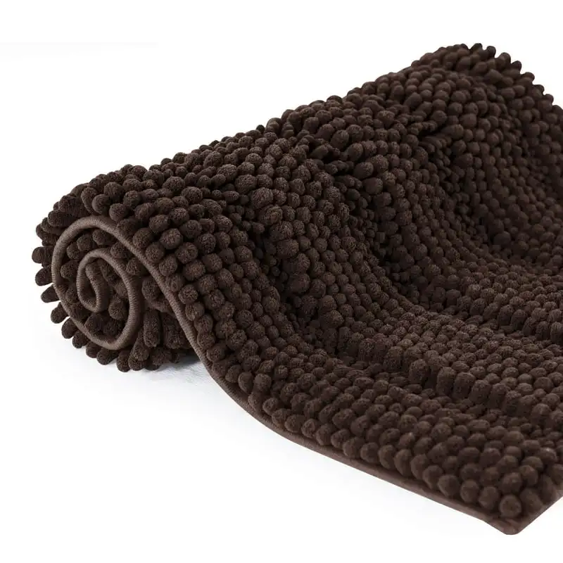 

Rugs Non-Slip Chenille Soft Striped Plush Bath Mat (Chocolate, 16"x24")