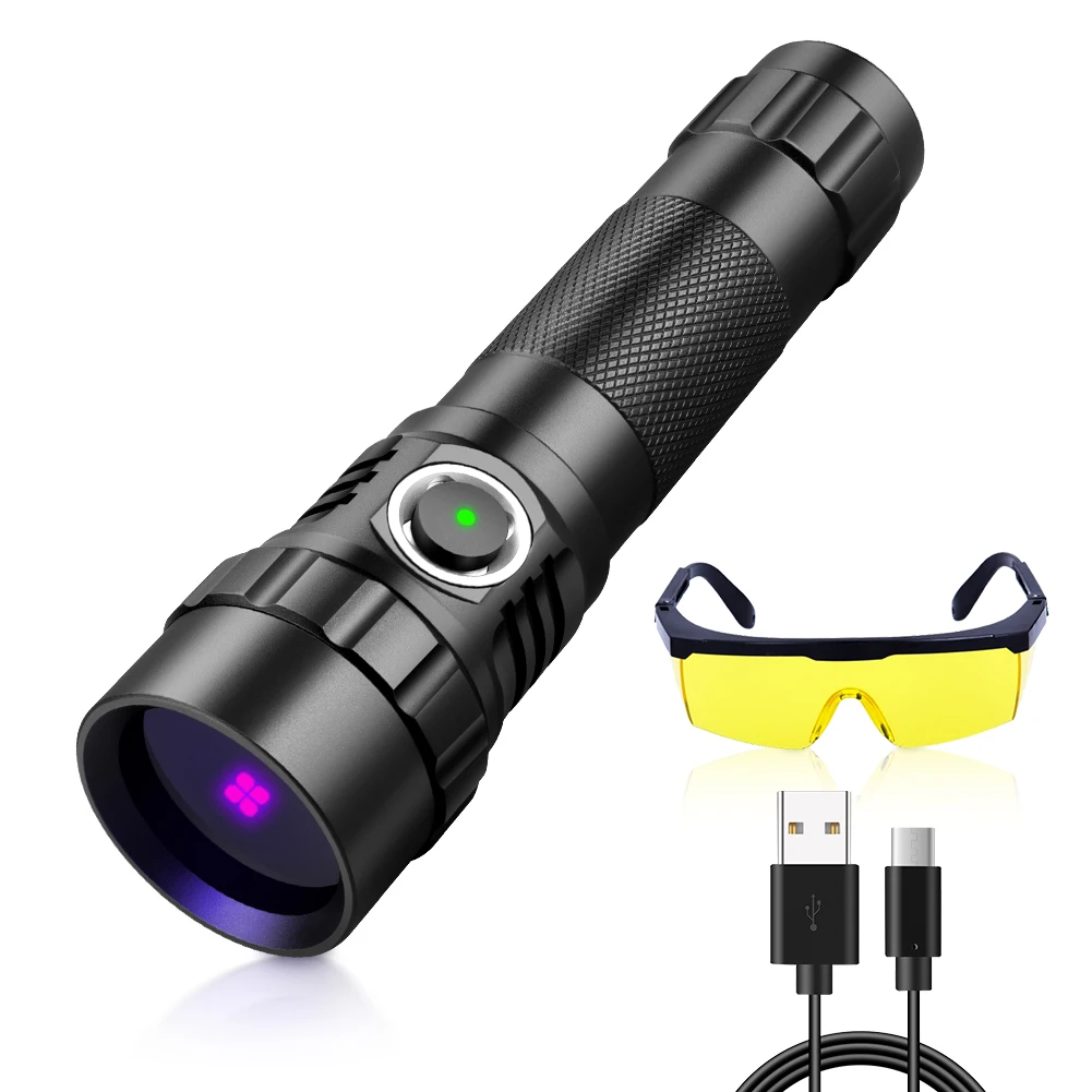 UniqueFire 10W 395NM Black Light Type-C Rechargeable LED Flashlight Ultraviolet with Filter-Detector for Resin Curing, Pet Urine