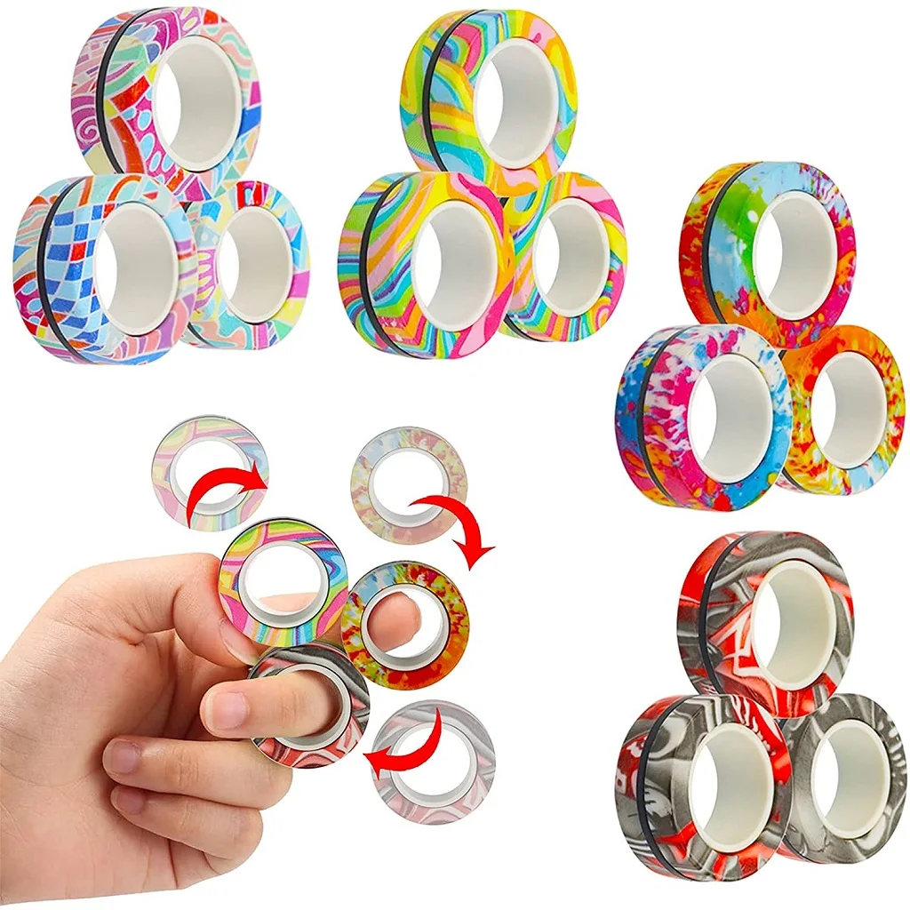 Magnetic Rings Fidget Toy for Adult, Idea ADHD Anxiety Magnetic Fidget Toys Set Fidget Spinner Rings for Relief, Gifts for Teen 3
