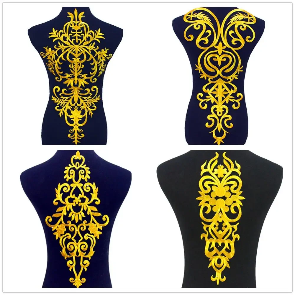 1 Piece Iron On Appliques Gold Embroidered Patches For Garment Europe Vintage Golden Cosplay Costumes Diy Trims embroidered patches