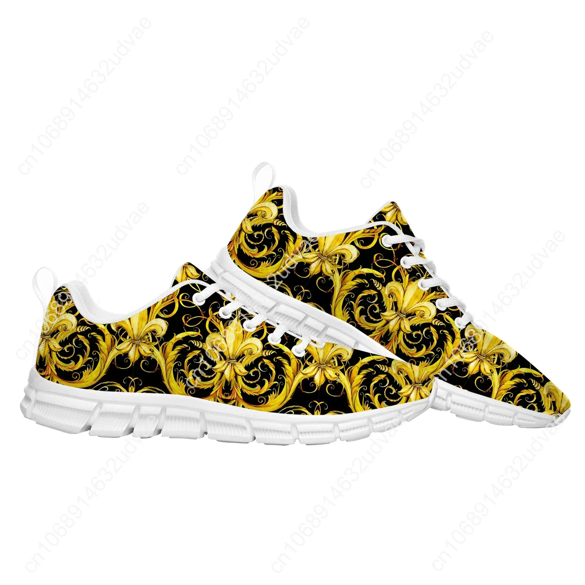 Luxury Golden Floral Prints Sports Shoes Mens Womens Teenager Kids Children Sneakers Baroque European Casual Custom Couple Shoes