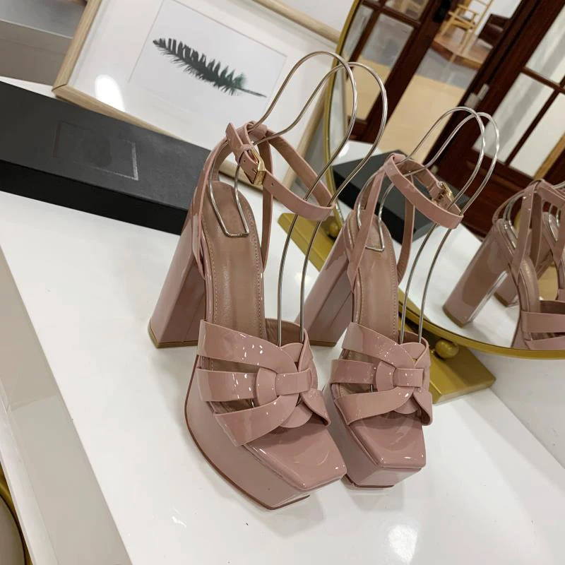 2023 New Lacquer Leather Ultra High Heels Women's Sandals Classic Open Toe Casual Fish Mouth Shoes Brand Sexy Party High Heels