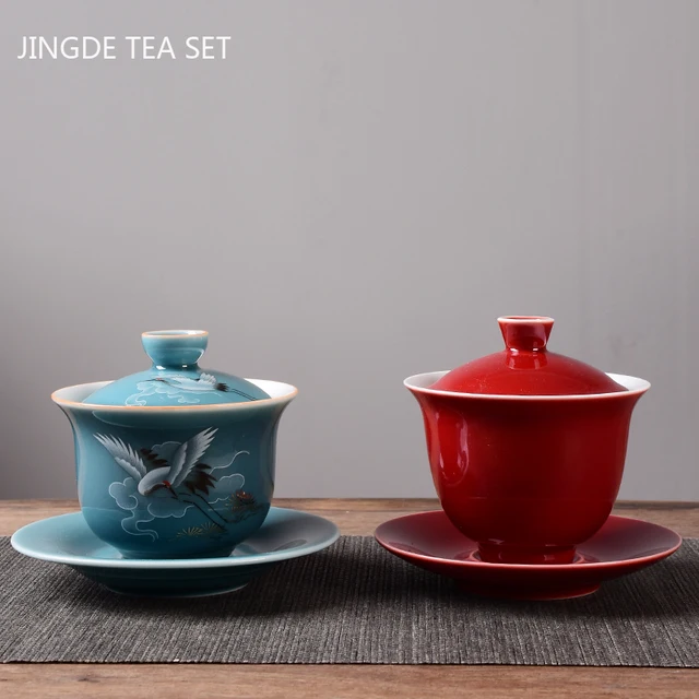 Retro Ceramic Gaiwan Teáscsésze Travel Hordozható, Kézzel Készített Tea Tureen Kínai Porcelán Teamáró -Kiegészítők - Image 2