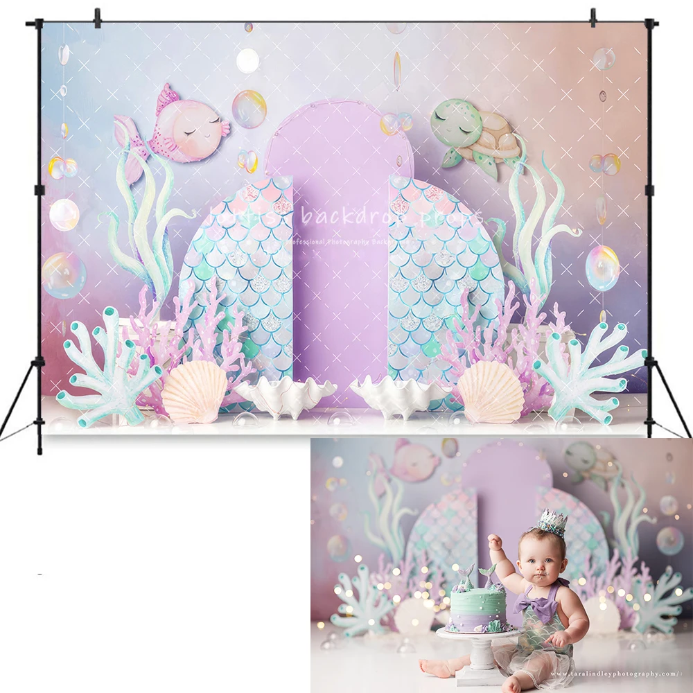 Pastel Mermaid Backdrops Kids Baby Photocall Props Child Adult Photography Decors Princess Birthday Cake Smash Background