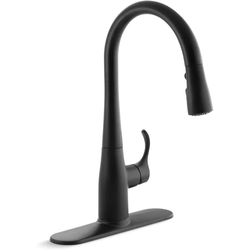 

KOHLER K-597-BL Simplice вытяжной кухонный кран, смеситель с 3 распылителями, смеситель для кухонной раковины с вытяжным распылителем, матовый черный