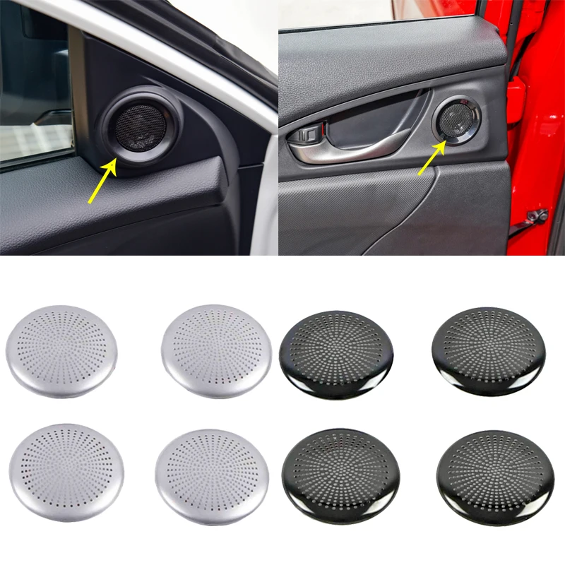 

For Honda Civic Hatchback 2020 2021 Stainless Interior Door Speaker Stereo Audio Ring Cover Sound Frame Decoration Trim
